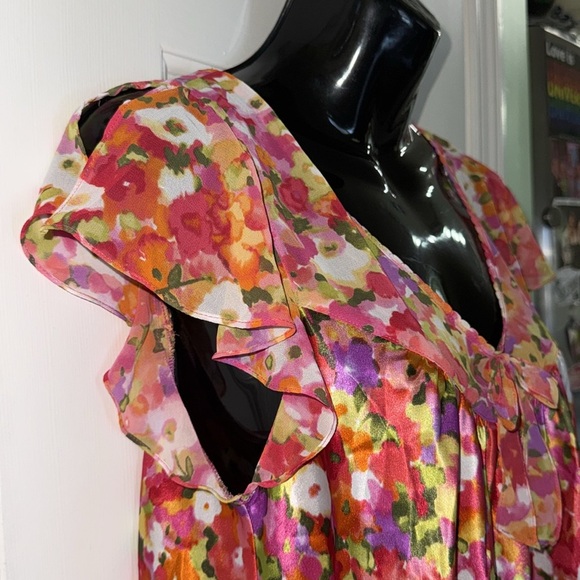 Oscar De La Renta Pink Label Pink Floral Flutter Sleeve Nightgown Size Large - Picture 5 of 8